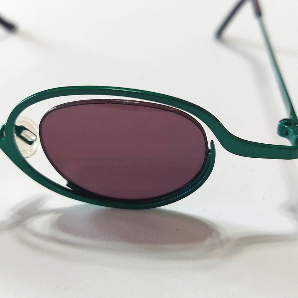 Theo Dozy Slim Green Frame Dark Lens Ladies Sunglasses - Picture 3 of 6